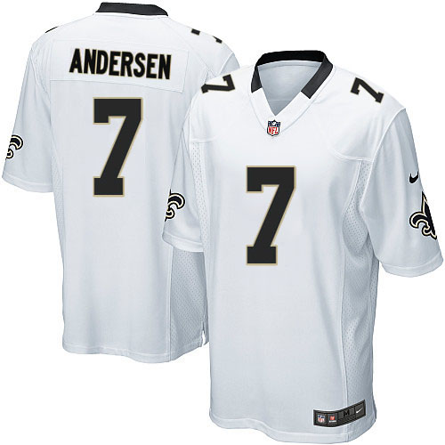 Men's Game Morten Andersen Nike Jersey White Road - #7 NFL New Orleans Saints